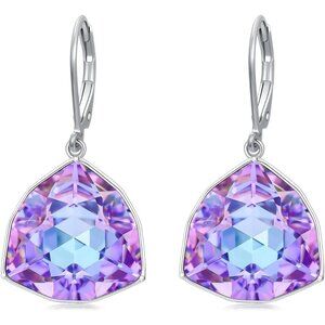 Sterling Silver Amethyst Simple Geometric Birthstone Dangle Drop Earring Jewelry